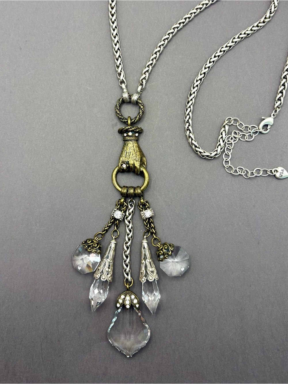 Sweet Romance Victorian Inspired Crystal Tassel Pendant Necklace